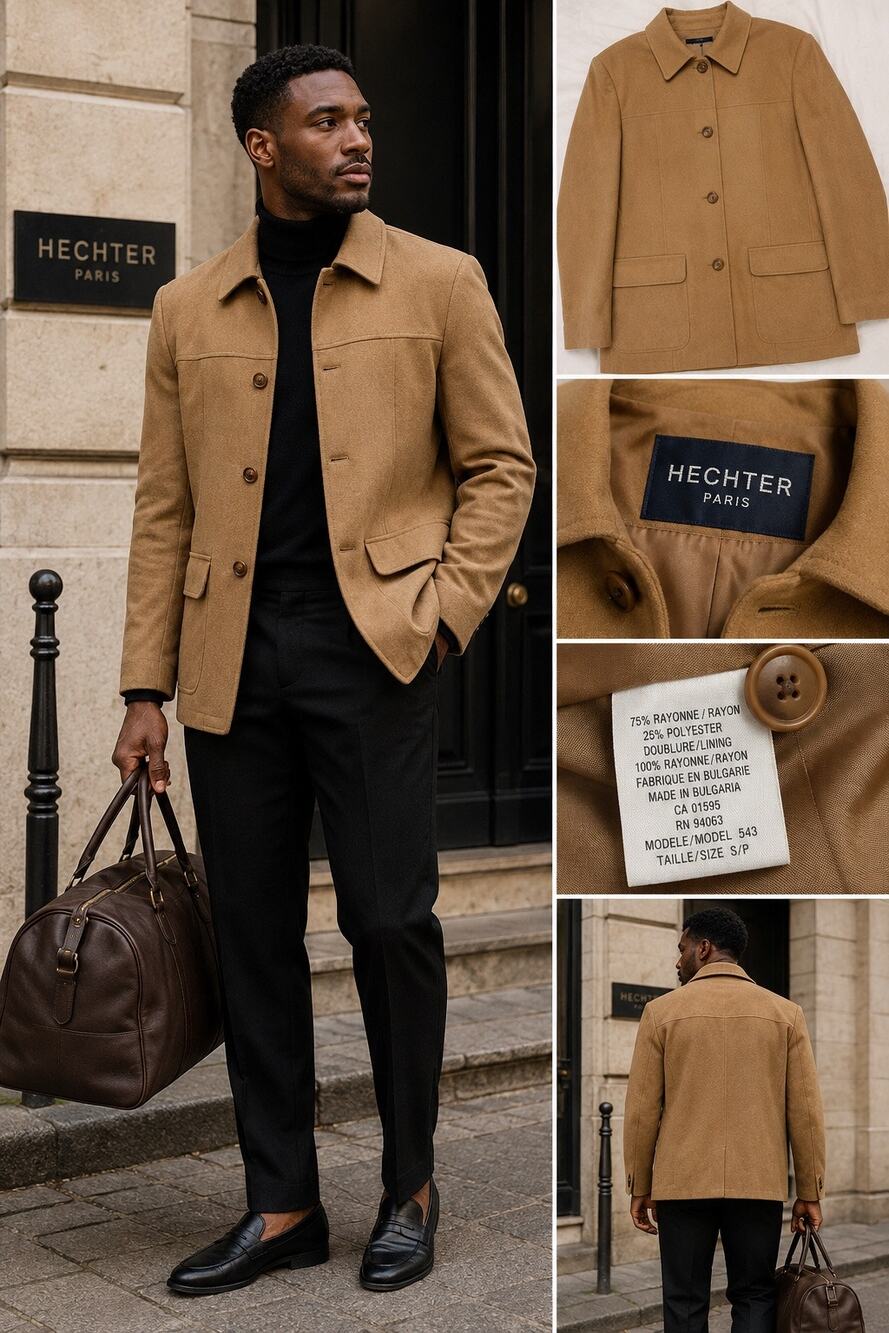 Hechter Paris Camel Tailored Jacket Men's Small Rayon Blend Classic Vintage